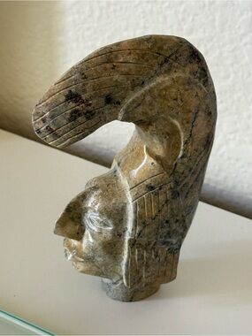 Stone vtg head figure Mayan King Pacal